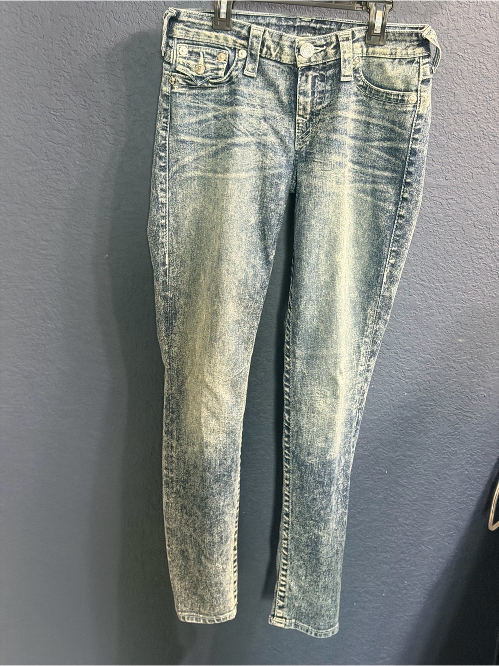 True Religion Women's Acid-Effect Light Grey Skinny Jeans